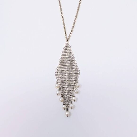 Tiffany Elsa Peretti Mesh Fringe Pendant necklace sterling with small pearls - Picture 4 of 11